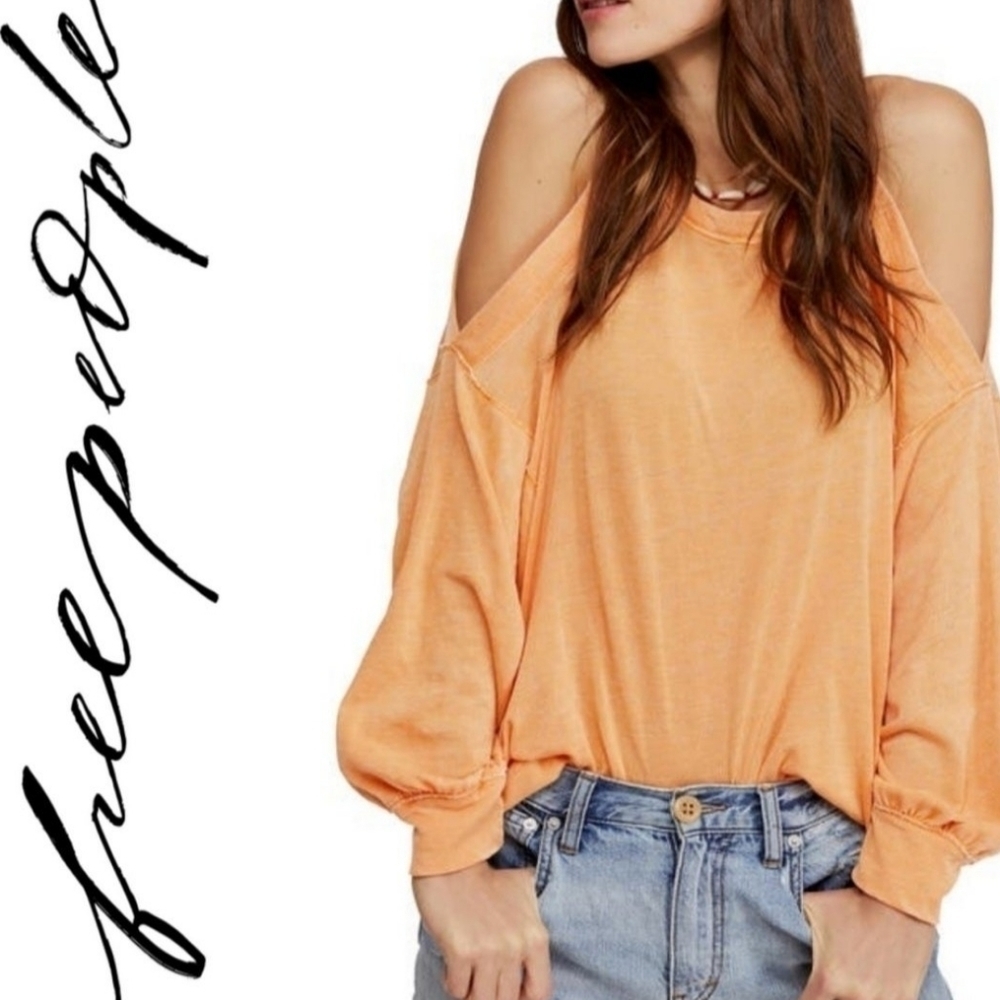 Nwot Free People Chill Out Cold Shoulder Long Sleeve Tee In Creamsicle